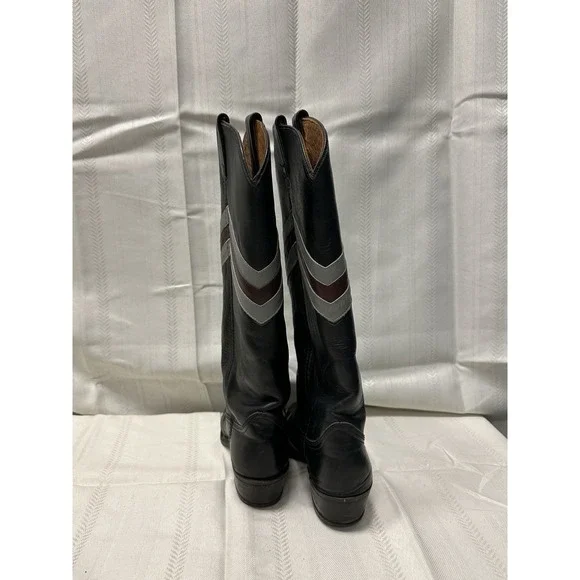 Vintage Miss Capezio Women's 5.5 Western Cowboy Boots Black Leather V-Stripe - Picture 7 of 16